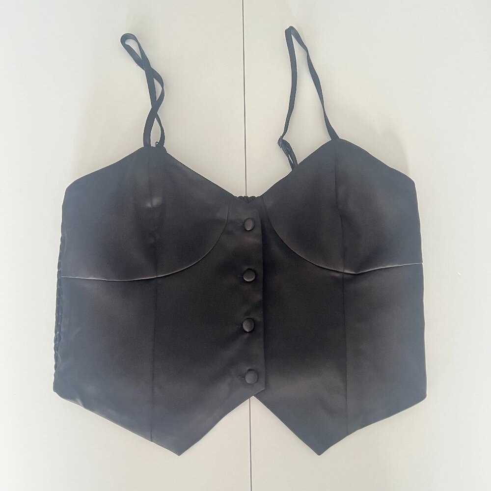 Y2K Black Satin Womens Corset Crop Top M Coquette Whimsigoth Cocktail Party